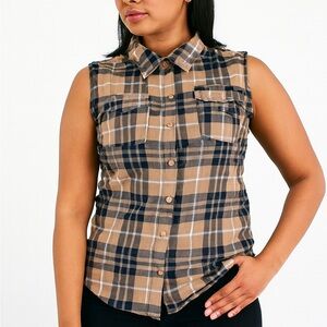 Plaid Sleeveless Button-Up Shirt